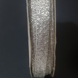 5/$15 Offray Woven Ribbon Dazzled Silver 1/4"x5yds